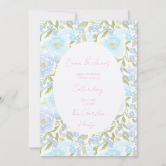 Convites Aquarela floral azul pastel