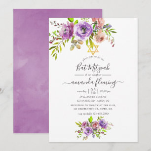 Convites Aquarela Floral Bat Mitzvah de Primavera