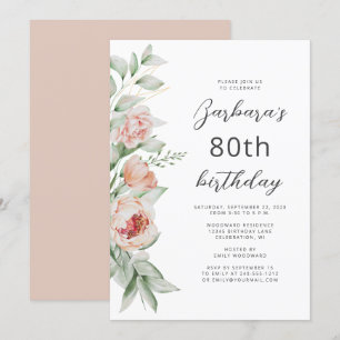 Convites Aquarela Floral Beijo de Pêssego 80º Aniversário