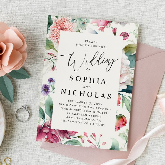 Convites Aquarela floral boho asiática. Casamento boêmio (Criador carregado)