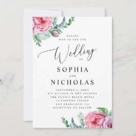 Convites Aquarela floral boho rosa. Casamento boêmio