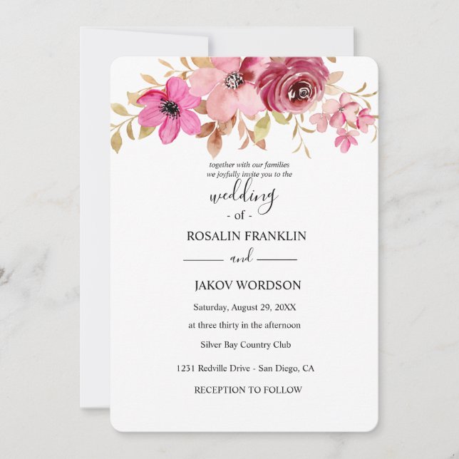 Convites aquarela floral casamento (Frente)