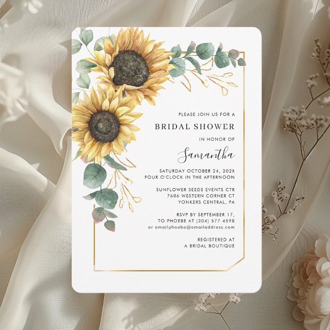 Convites Aquarela Floral Chá de panela de Girassol (Watercolor Floral Sunflower Bridal Shower Invitation)