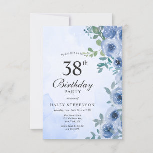 Convites Aquarela Floral Chic Azul Empoeirado Aniversário d