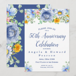 Convites Aquarela Floral de Eucalipto 50º Aniversário