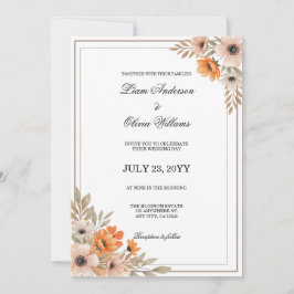Convites Aquarela Floral de Flor de Pessegueiro Casamento