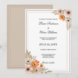 Convites Aquarela Floral de Flor de Pessegueiro Casamento