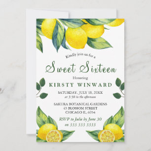 Convites Aquarela Floral de Limão Sweet 16