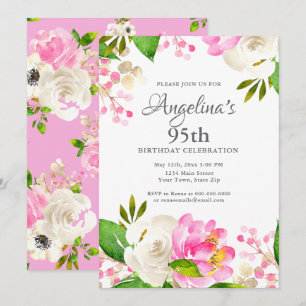 Convites Aquarela Floral de Primavera para 95º Aniversário