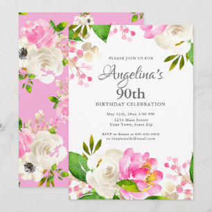 Convites Aquarela Floral de Primavera para Aniversário de 9
