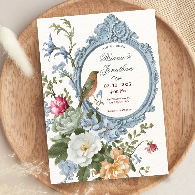 Convites Aquarela floral e moldura de pássaro artística cas (Criador carregado)