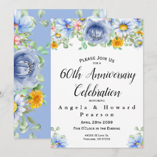 Convites Aquarela Floral Eucalipto 60º Aniversário