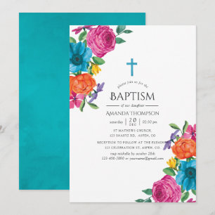 Convites Aquarela Floral Fiesta Baptism