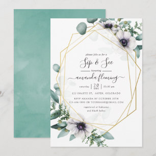 Convites Aquarela Floral Geométrico de Eucalipto para Sorve
