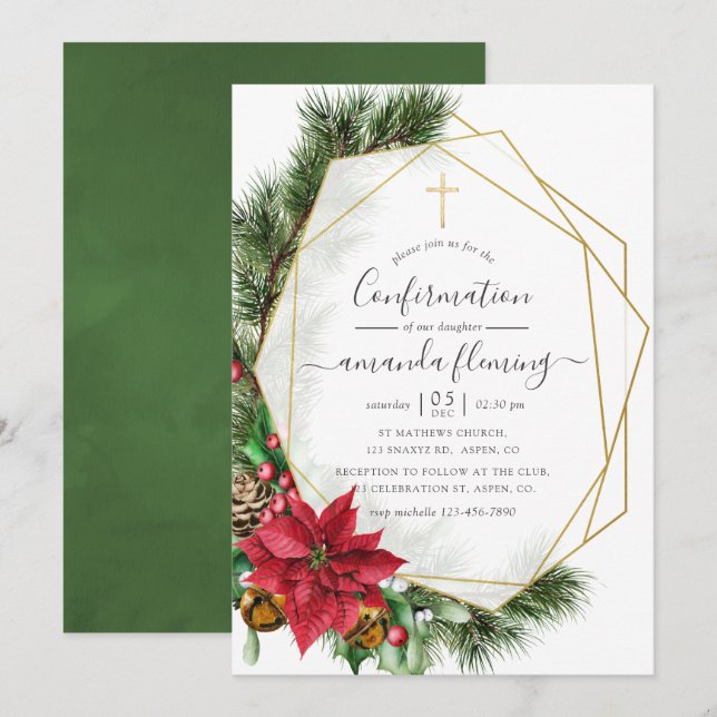 Convites Aquarela Floral Geométrico Natal Confirmação (Frente/Verso)