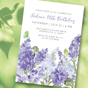 Convites Aquarela Floral Lilases Elegantes de 35º Aniversár