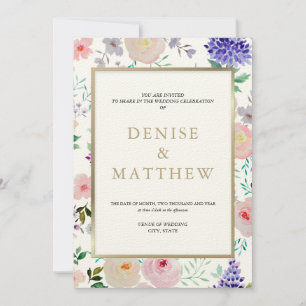 Convites Aquarela Floral Mais Doce com Letreiro Dourado