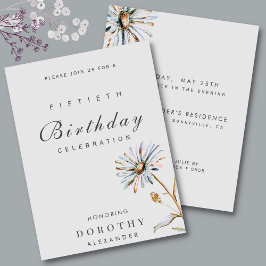 Convites Aquarela Floral Moderno Elegante Aniversário Adult