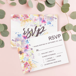 Convites Aquarela Floral Pastel   Escolha de Refeição RSVP