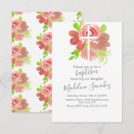 Convites Aquarela Floral Rosa Beije Batismo Dedicação