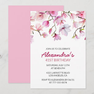 Convites Aquarela Floral Rosa Elegante Aniversário de 41 an