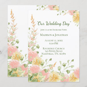 Convites Aquarela Floral Rosa Elegante Chique Verde Script