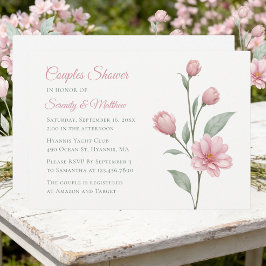 Convites Aquarela Floral Rosa Empoeirada Chá de Casal Salgu