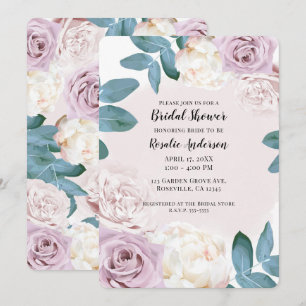 Convites Aquarela Floral Rosa Poeira Marfim Rosa Noiva