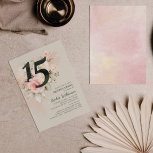 Convites Aquarela Floral Roteiro de Quinceanera de 15 Anos