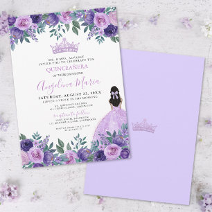 Convites Aquarela Floral Roxo Quinceanera