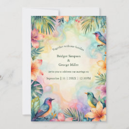 Convites Aquarela Floral Tropical aves Havaí Casamento