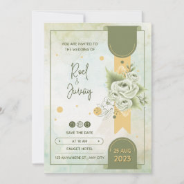 Convites Aquarela floral verde e creme