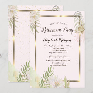 Convites Aquarela Flores Boho Quadro Dourado Aposentadoria