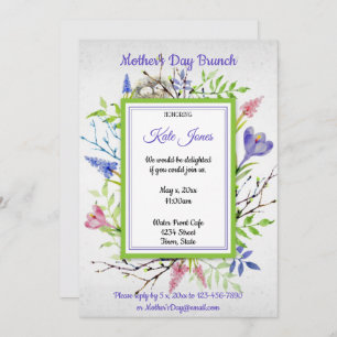Convites Aquarela, Flores de Mola, Brunch de Dia de as mães
