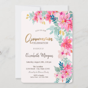 Convites Aquarela Flores de Primavera Quinceañera