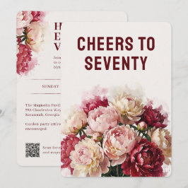 Convites Aquarela Flores | Elegante Peônia 70º Aniversário