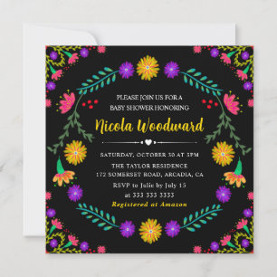 Convites Aquarela Flores mexicanas Baby Shower Fiesta