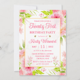 Convites Aquarela Flores Peônia Dália Rosa Aniversário de 2