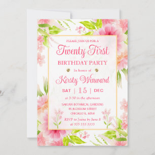 Convites Aquarela Flores Peônia Dália Rosa Aniversário de 2