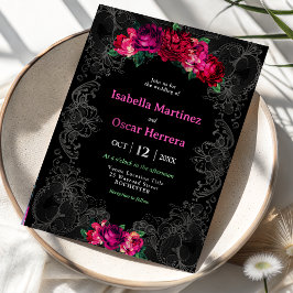 Convites Aquarela flores rosa mexicano casamento preto