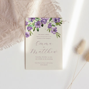 Convites Aquarela Flores Rústicas Casamento Roxo