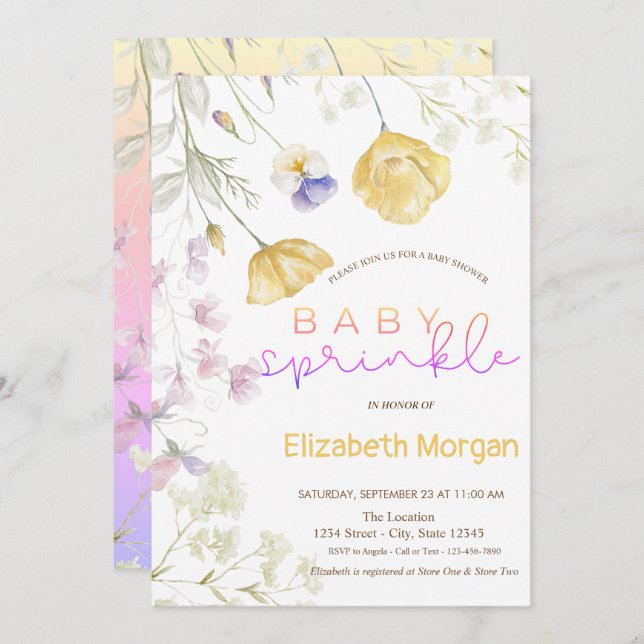 Convites Aquarela Flores Selvagens Chá de fraldas de aspers (Frente/Verso)