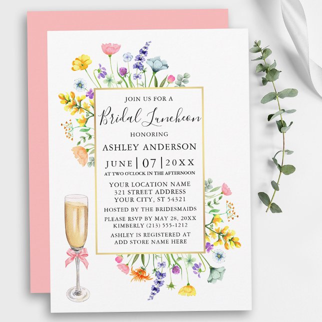 Convites Aquarela Flores Selvagens Douradas Lunchedo Bridal (Customize to change text color, text style or color of back of card.)
