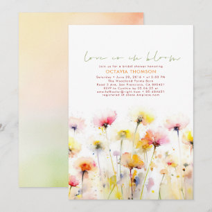 Convites Aquarela Flores Selvagens Elegante Chá de panela B