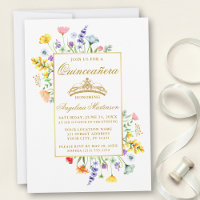 Aquarela Flores Selvagens Quinceanera Dourada