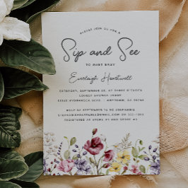 Convites Aquarela Flores Selvagens Sip and See Chá de frald