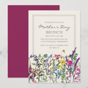 Convites Aquarela Flores Silvestres Creme Roxo Dia das Mães