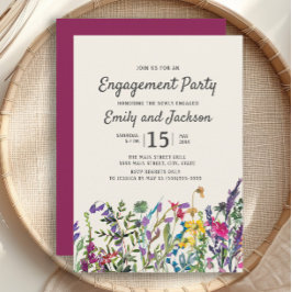 Convites Aquarela Flores Silvestres Floral Roxo Engajamento
