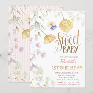 Convites Aquarela Flores Silvestres Listradas Aniversário