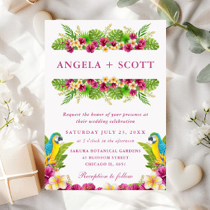 Convites Aquarela Flores Tropicais e Papagaios Casamento